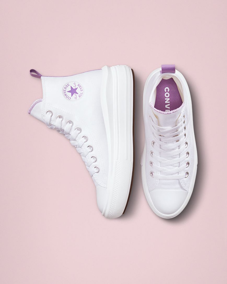 Zapatos Plataforma Converse Chuck Taylor All Star Move Altas Niña Blancas Moradas Blancas | PE 25WPE7